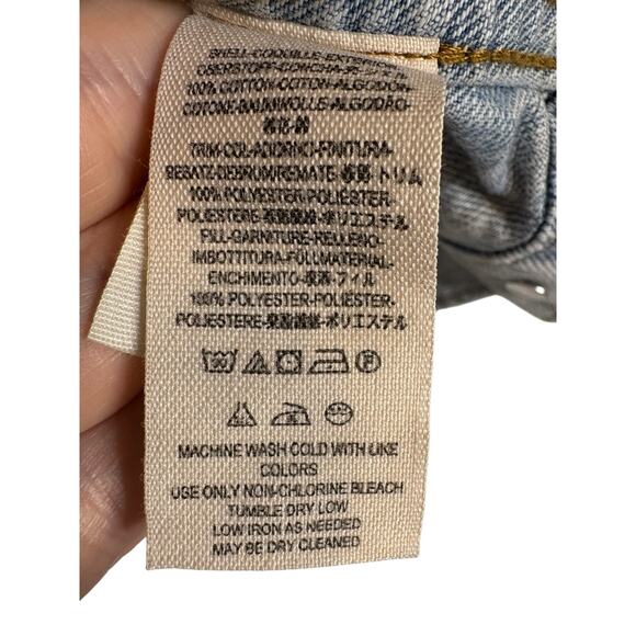 Free People Paisley Quilted Denim Jacket Trucker Boho Hippie Oversized Baggy M/L - Picture 10 of 13